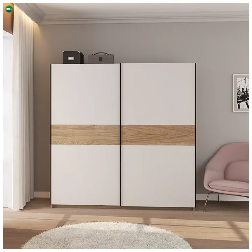 BERNO 200 cm. Gardróbszekrény Fehér/Tölgy Színben