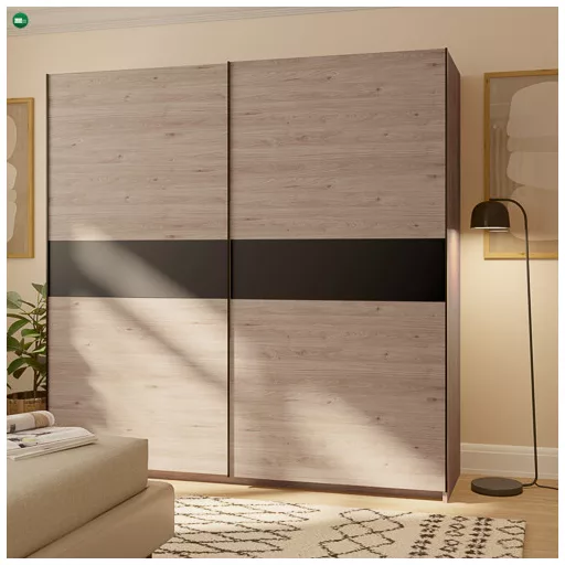 BERNO 200 cm Gardróbszekrény Tölgy/Antracit Színben.