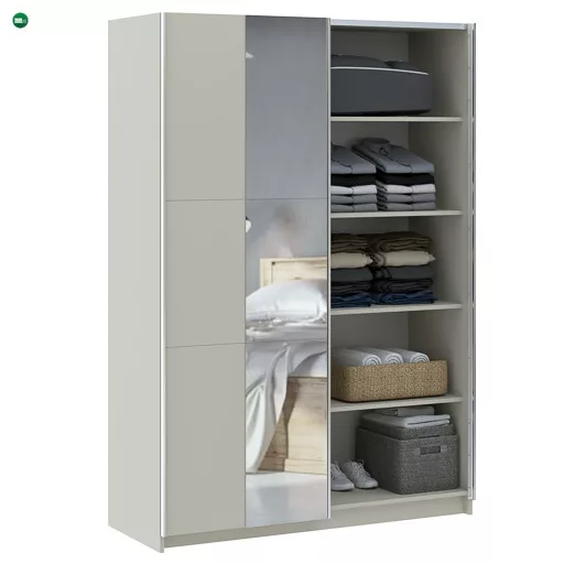 LUSE Gardrobeszekrény Beige Színben Tükörrel 150 cm