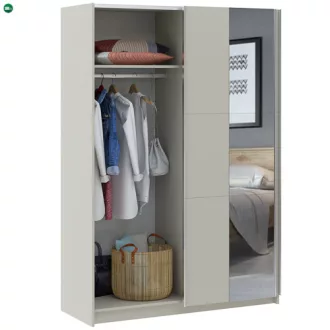 LUSE Gardrobeszekrény Beige Színben Tükörrel 150 cm