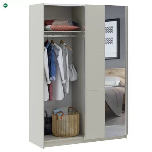 LUSE Gardrobeszekrény Beige Színben Tükörrel 150 cm