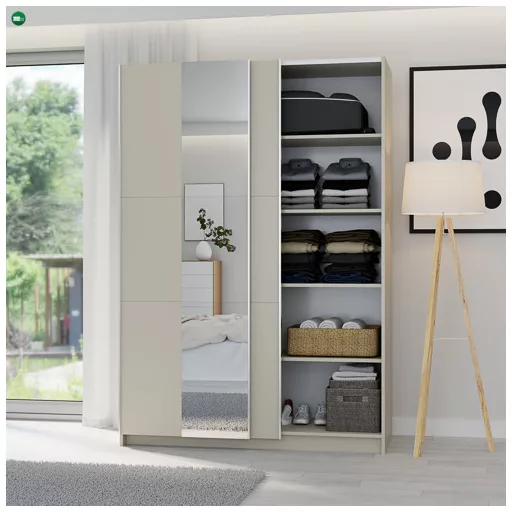LUSE Gardrobeszekrény Beige Színben Tükörrel 150 cm