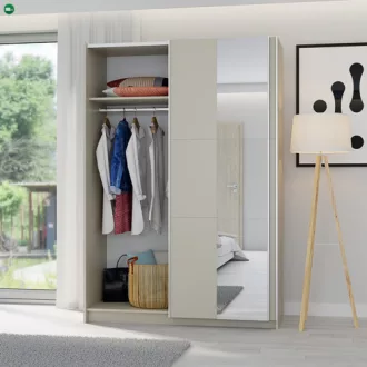 LUSE Gardrobeszekrény Beige Színben Tükörrel 150 cm