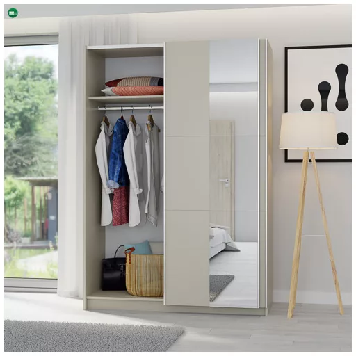 LUSE Gardrobeszekrény Beige Színben Tükörrel 150 cm