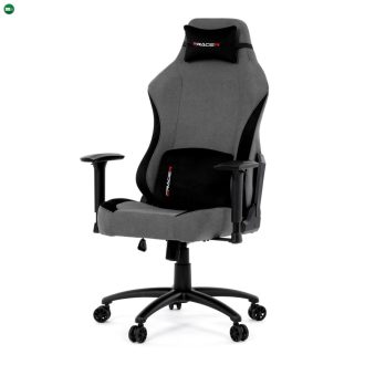   Gamer forgószék, szürke szövet, hintaszerkezet, háttámla pozicionálása 90°-180°, 3D kartámaszok, memóriahab és párnák