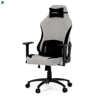   Gamer forgószék, ezüst szövet, hintaszerkezet, 90°-180°-os háttámla pozicionálás, 3D karfák, memóriahab párnák