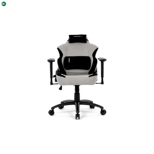 Gamer forgószék, ezüst szövet, hintaszerkezet, 90°-180°-os háttámla pozicionálás, 3D karfák, memóriahab párnák