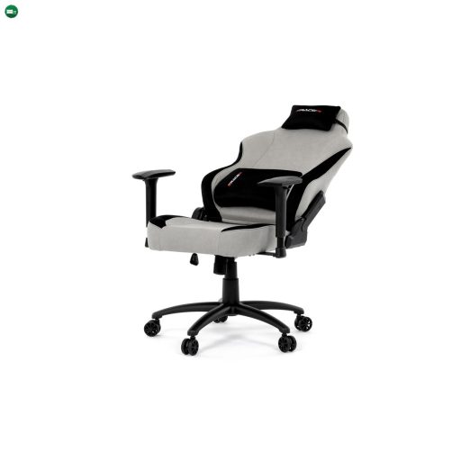 Gamer forgószék, ezüst szövet, hintaszerkezet, 90°-180°-os háttámla pozicionálás, 3D karfák, memóriahab párnák