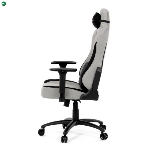 Gamer forgószék, ezüst szövet, hintaszerkezet, 90°-180°-os háttámla pozicionálás, 3D karfák, memóriahab párnák