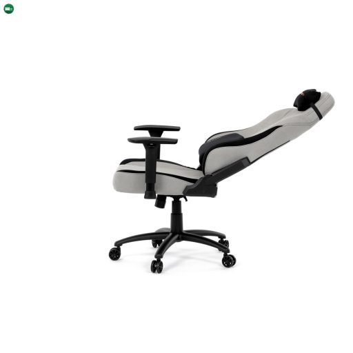 Gamer forgószék, ezüst szövet, hintaszerkezet, 90°-180°-os háttámla pozicionálás, 3D karfák, memóriahab párnák