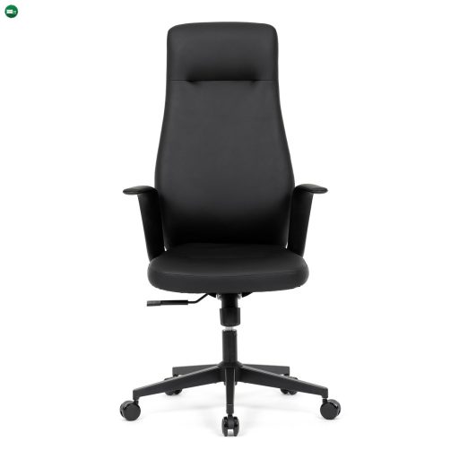 Irodai forgószék, fekete ekobőr, 3 pozíciós zárral ellátott hintamechanika, fém kereszt