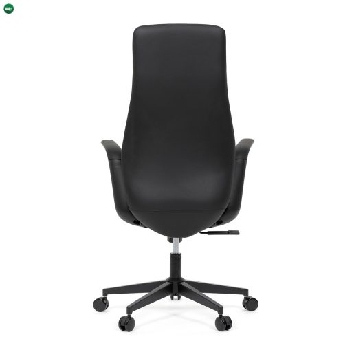 Irodai forgószék, fekete ekobőr, 3 pozíciós zárral ellátott hintamechanika, fém kereszt