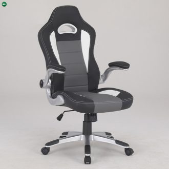   Sportos Gamer Forgószék Fekete-Szürke Ekobőr Kárpitozással KA-Y240