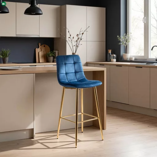 Bárszék sötétkék bársony, ARIEL