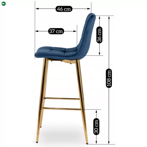 Bárszék sötétkék bársony, ARIEL