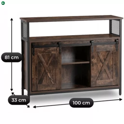 Komód 100 cm, polcos kivitelben, rusztikus tölgy/fekete színben ARLO
