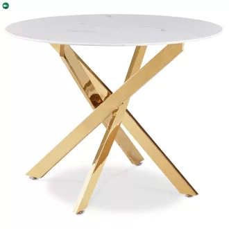 BALI üveg asztal 100 cm fehér márvány/arany