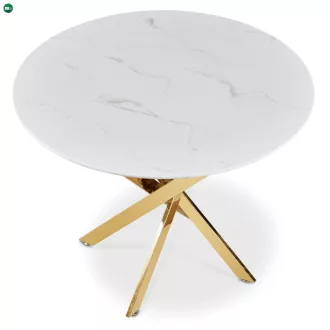BALI üveg asztal 100 cm fehér márvány/arany