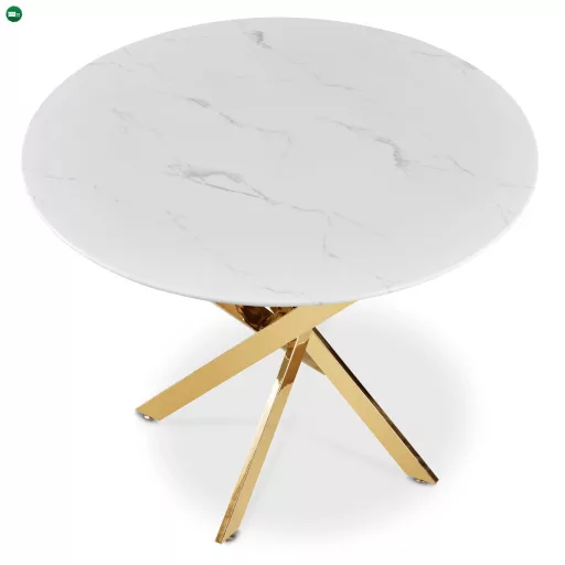 BALI üveg asztal 100 cm fehér márvány/arany