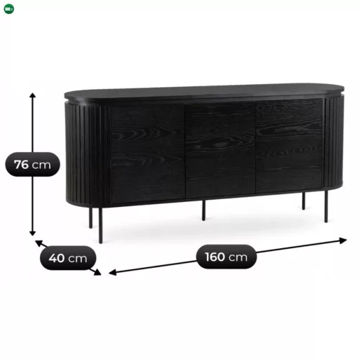 Komód 160 cm, háromajtós kivitelben, fekete színben BECK