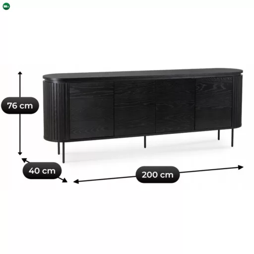 Komód 200 cm, négyajtós kivitelben, fekete színben BECK