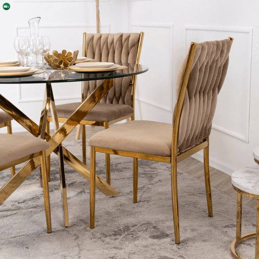 Fonott bársony szék bézs színben, DAN