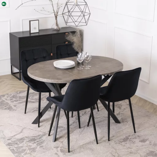 Kihúzható étkezőasztal 80–160 cm méretben, beton/fekete színben DORIAN