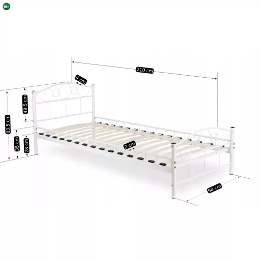 Fém ágy 90x200 cm méretben, fehér színben GRIFFIN
