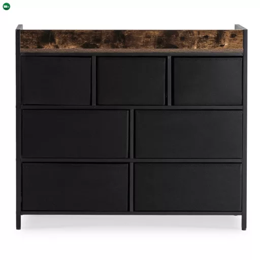 Fiókos komód rusztikus tölgy/fekete színben, 98 cm, HUDSON