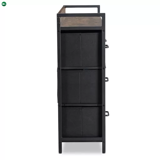 Fiókos komód rusztikus tölgy/fekete színben, 98 cm, HUDSON