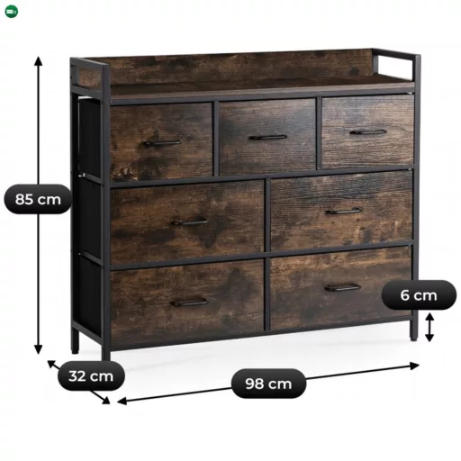 Fiókos komód rusztikus tölgy/fekete színben, 98 cm, HUDSON