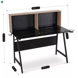 ICE gamer íróasztal 138,5 cm, fekete/sonoma tölgy