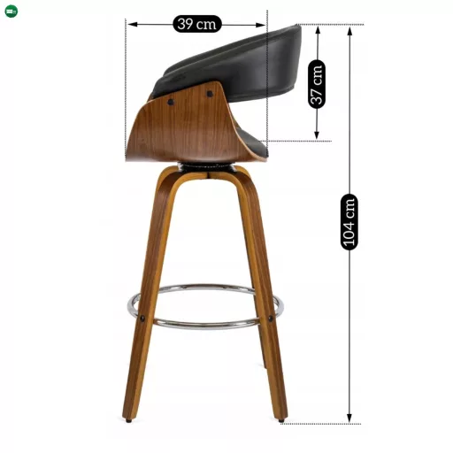 Elegáns forgó bárszék fekete Eko-bőr kárpittal. JERSEY