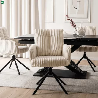 Forgó szék krém színben, kordbársony kárpittal, JUNE