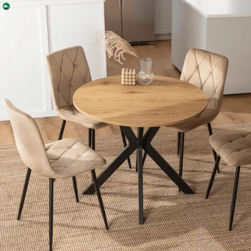 Étkezőasztal 90 cm méretben, arany tölgy/fekete színben LAUREN