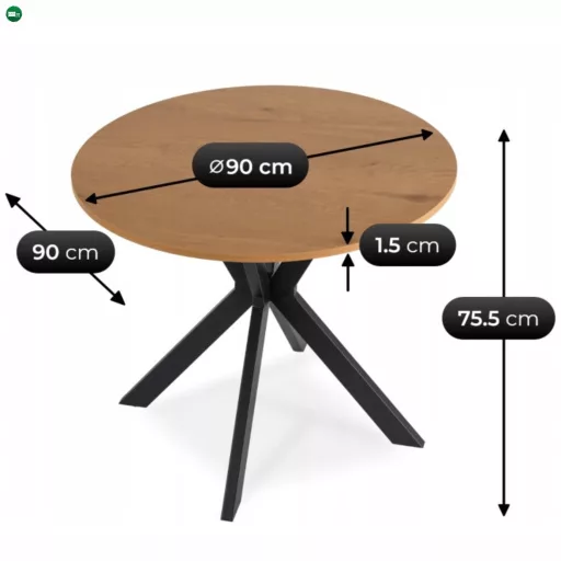 Étkezőasztal 90 cm méretben, arany tölgy/fekete színben LAUREN