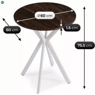 Étkezőasztal 60 cm méretben, dió/fehér színben LAUREN