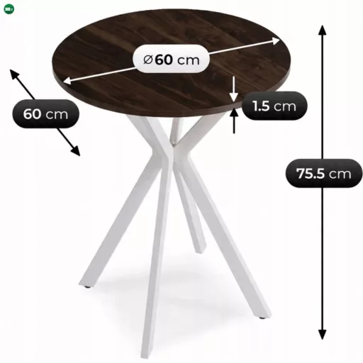 Étkezőasztal 60 cm méretben, dió/fehér színben LAUREN