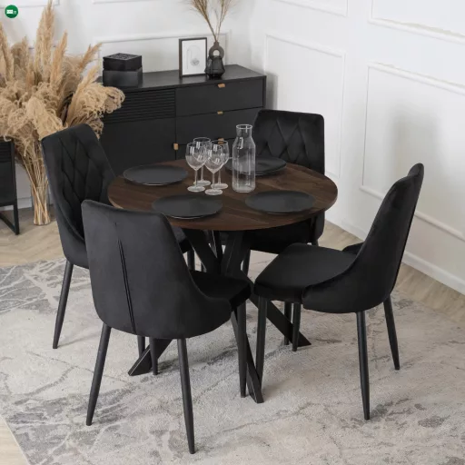 Étkezőasztal 90 cm méretben, dió/fekete színben LAUREN