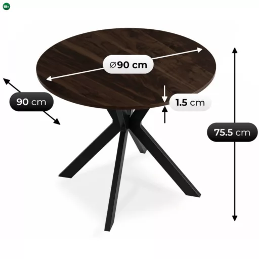 Étkezőasztal 90 cm méretben, dió/fekete színben LAUREN