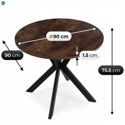 Étkezőasztal 90 cm méretben, rusztikus tölgy/fekete színben LAUREN