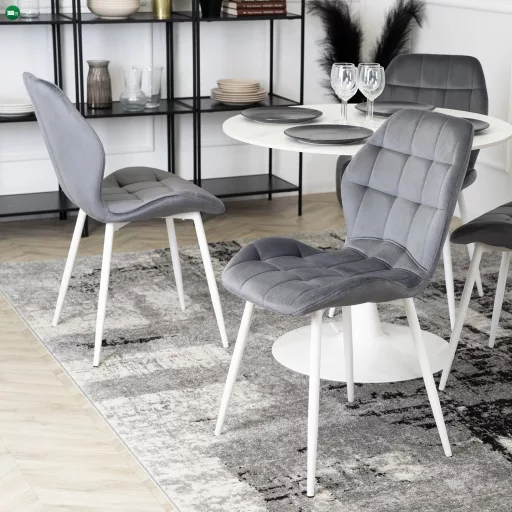 Szék szürke színben, fehér lábakkal, bársony kárpittal. LUCKY
