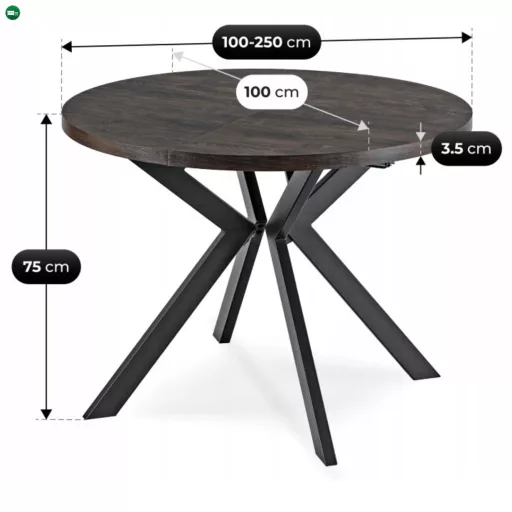 Bővíthető étkezőasztal Fekete színben. 100-250 cm Lukas