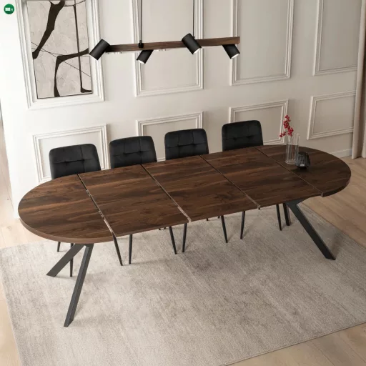Bővíthető étkezőasztal Dió/Fekete színben. 100-250 cm Lukas