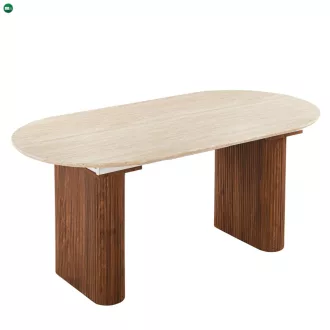   Kihúzható étkezőasztal 90–220 cm méretben, travertin/dió színben OVAL