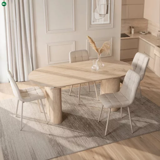 Kihúzható étkezőasztal 90–220 cm méretben, travertin színben OVAL