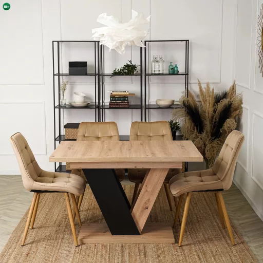 Bővíthető étkezőasztal 120–160 cm Artisan tölgy / fekete színkombinációban – CLARK