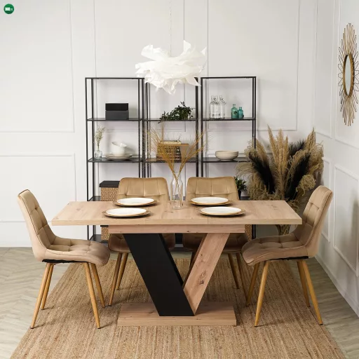 Bővíthető étkezőasztal 120–160 cm Artisan tölgy / fekete színkombinációban – CLARK