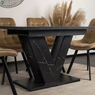   Bővíthető étkezőasztal 120–160 cm fekete márvány hatású kivitelben – CLARK