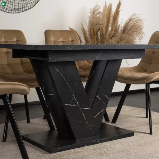 Bővíthető étkezőasztal 120–160 cm fekete márvány hatású kivitelben – CLARK